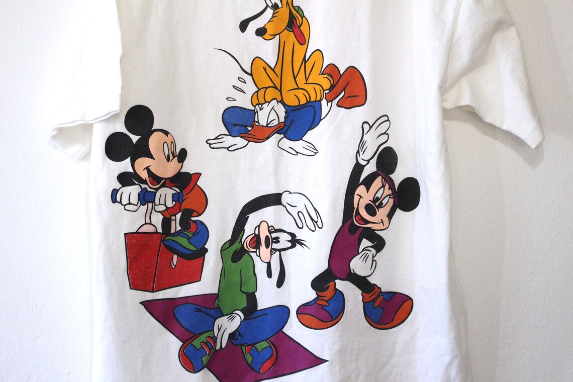 Vintage Walt Disney Mickey Minnie Mouse Work Out T Shirt