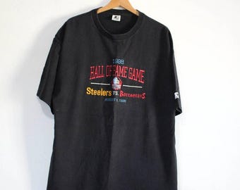 Vintage 1998 Hall of Fame Game T-Shirt, Pittsburgh Steelers vs Tampa Bay Buccaneers Black NFL Tee, Size XL