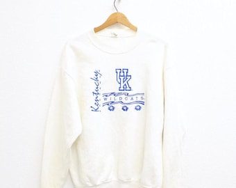 Vintage 90s University of Kentucky Wildcats Sweatshirt, White NCAA College Crewneck, Size Large