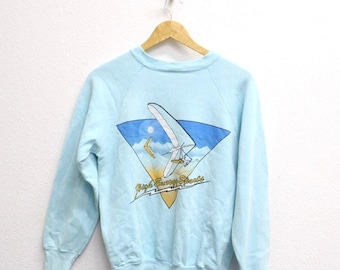 Vintage 80er-Jahre High Energy Sport-Sweatshirt für Gleitschirmflieger, Blau, Rundhalsausschnitt, Größe S