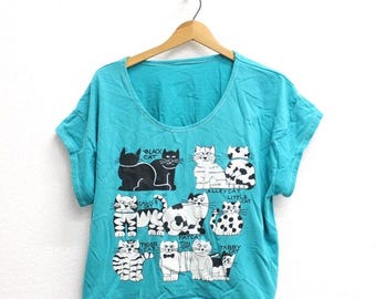 Vintage Kitty Cat Crop Top T Shirt XL