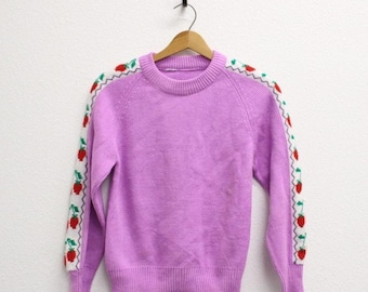 Vintage Strawberries Knit Sweater Small
