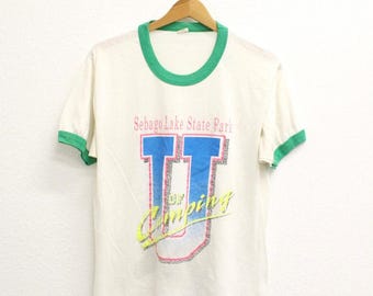 Vintage Sebago Lake State Park Camping Maine T Shirt Large