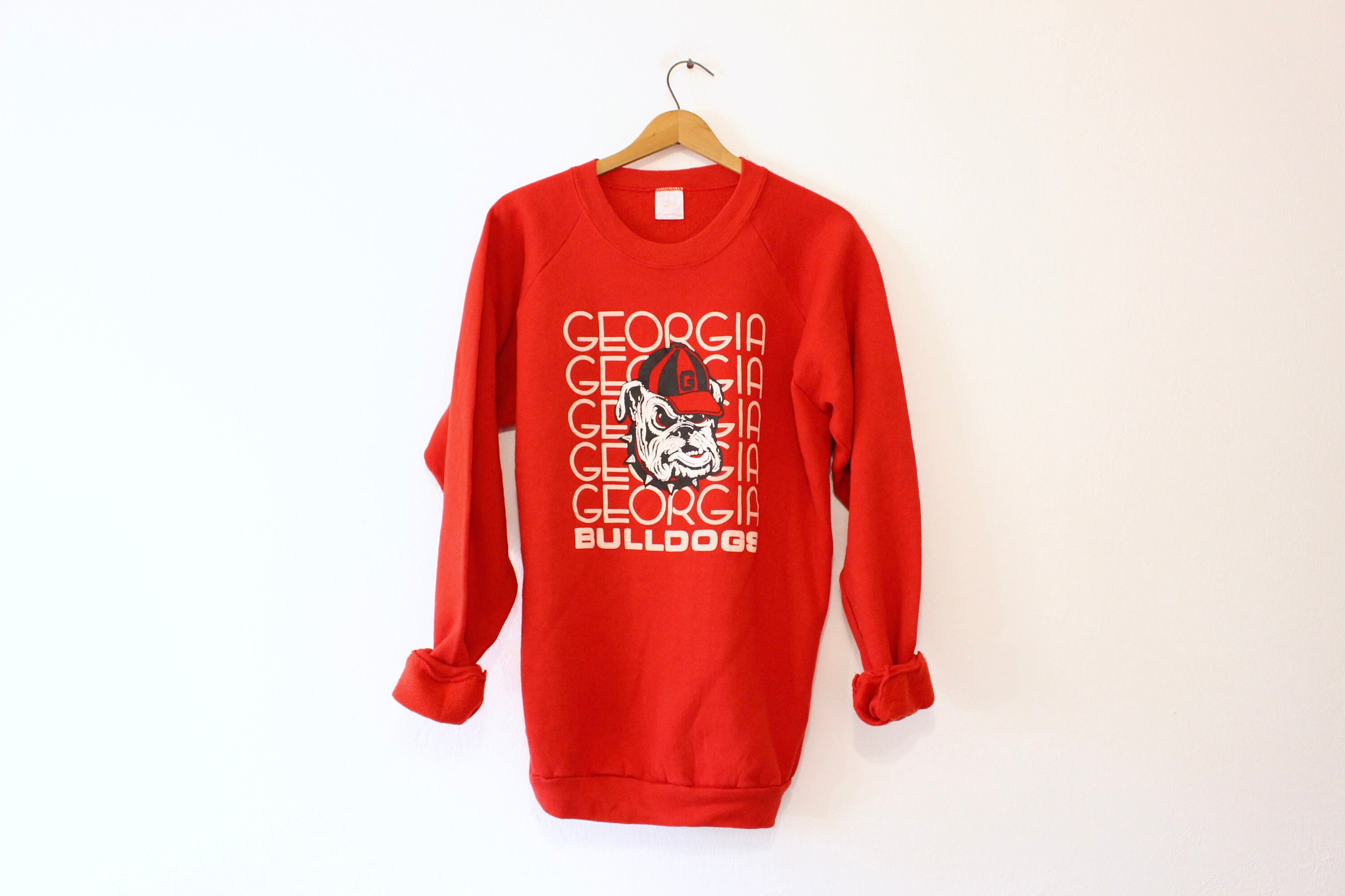 Champion Men's Georgia Bulldogs Red Vintage Reverse Weave Crew Pullover Sweatshirt, Small