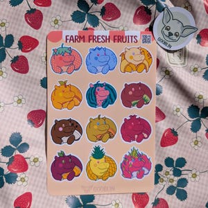 Feuille d'autocollants fruits hippopotames - Stickers fruits mignons pour agenda et ordinateur portable