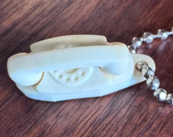 NOS Vintage White Princess Rotary Telephone Phone Keychain Key Chain