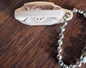 NOS Vintage Beige Princess Rotary Telephone Phone Keychain Key Chain