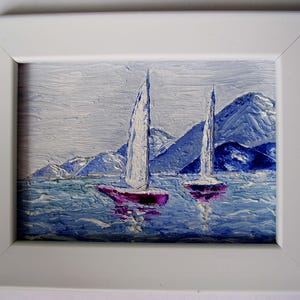 Miniatura individual original con pinturas al óleo sobre cartón del autor de "Veleros en el mar"