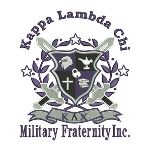 May include: Embroidered crest featuring the words "Kappa Lambda Chi" and "Military Fraternity Inc." in purple. The crest includes a shield with an eagle, lamp, cross, and lock, with crossed swords and laurel branches.