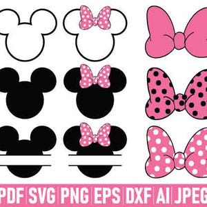 Mouse bow Svg, Bow Mouse Clipart, Mouse Head SVG, Mouse Ears svg, Mouse Ears outline and Mouse Bow, mouse head Sublimation design Cut Files
