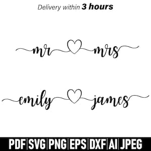 Custom wedding names with heart & swashes svg, Wedding calligraphy svg png, Custom Names svg, Custom Couple Name svg, Couple Names Heart svg