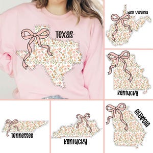 Bundle State png, Floral Coquette Tennessee png, Coquette Bow State Design, Texas Floral png, State Floral Coquette png, States Preppy png