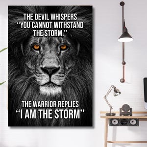 Decorazione da parete motivazionale per ufficio, citazione ispiratrice sul duro lavoro, stampa per il successo in palestra, leone guerriero, io sono la tempesta