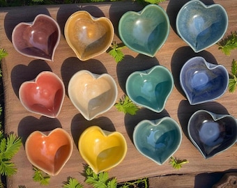 Wheel-thrown heart-shape trinket/jewelry dish - rainbow of color choices
