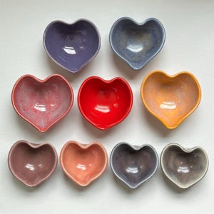 Wheel-thrown heart-shape trinket/jewelry dish - pink purple red yellow