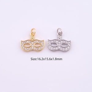18K Gold Filled Mardi Gras Mask Charms,Micro Pave Mask Pendant for Bracelet Necklace DIY Jewelry Making Supply