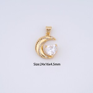 18K Gold Filled Crescent Moon Charms,Micro Pave Heart Pendant for Bracelet Necklace DIY Jewelry Making Supply