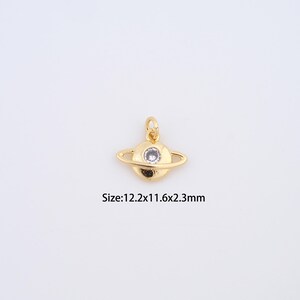 5 pcs 18K Gold Filled Saturn Charms,Micro pavé Universe Planet Pendant for Bracelet Necklace DIY Jewelry Making Supply