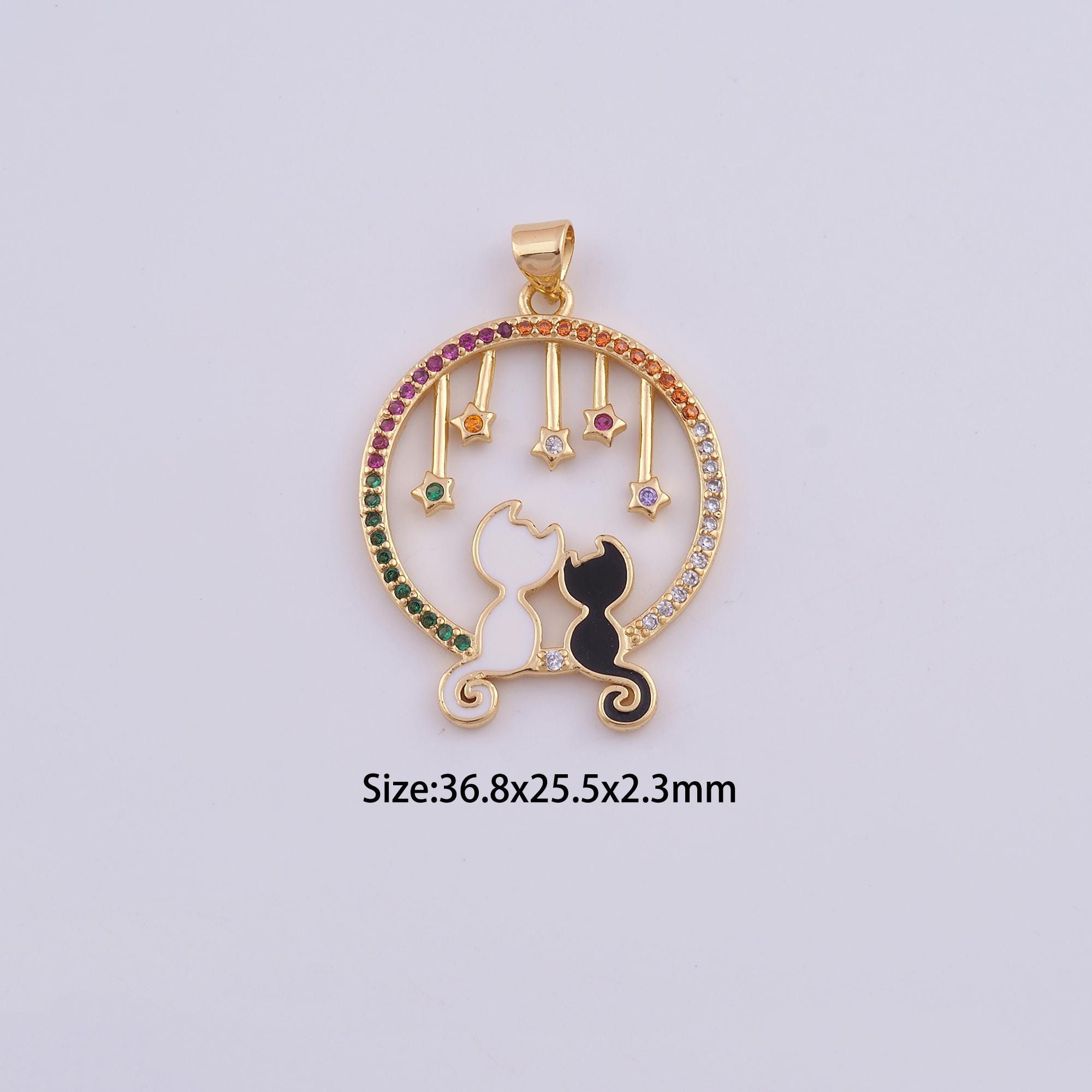 Ciondolo a forma di gatto riempito in oro 18k, ciondolo a forma di gatto con zirconi cubici, accessori per gioielli fai da te - Italia