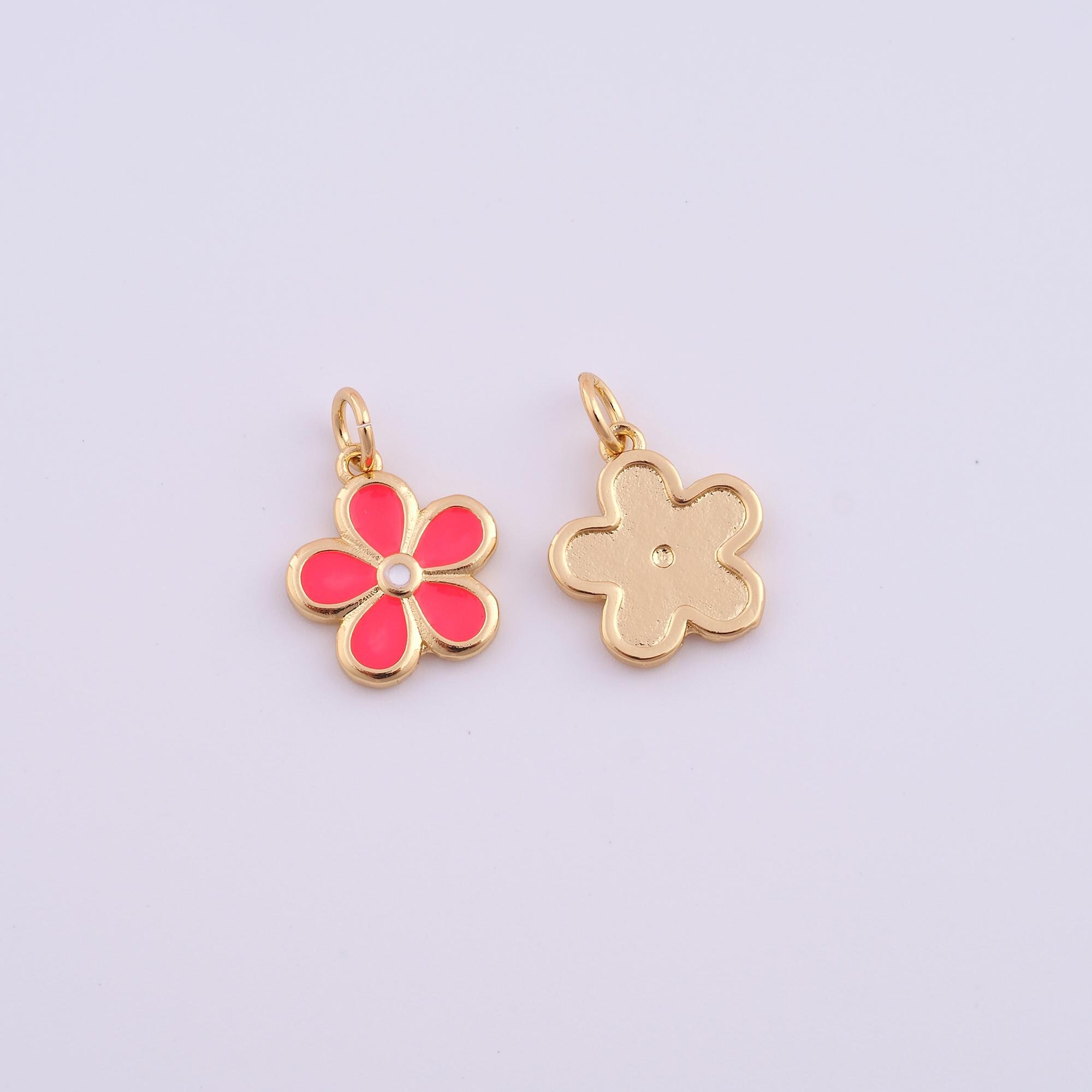 50 Ciondoli A Forma Di Fiore Di Ciliegio Smaltati Per Gioielli Fai Da Te, 5 Colori, 14x17 Mm - 3