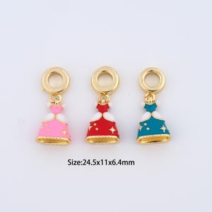 18K Gold Filled Princess Dress Charms,Enamel Dress Pendant for Bracelet Necklace DIY Jewelry Making Supply