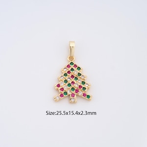 18K Gold Filled Christmas Tree Charms,Micro Pave Tree Pendant for Bracelet Necklace DIY Jewelry Making Supply