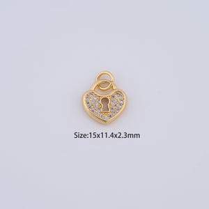 18K Gold Filled Heart Charms,Micro Pave Love Lock Pendant for Bracelet Necklace DIY Jewelry Making Supply