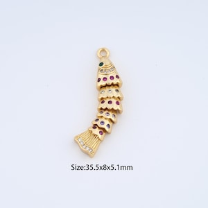 18K Gold Filled Movable 3D Articulated Fish Charms,Micro Pave Fish Pendant for Bracelet Necklace DIY Jewelry Making Supply