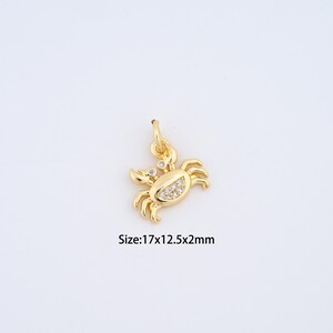 18K Gold Filled Crab Charms,Micro pavé Marine Life Pendant for Bracelet Necklace DIY Jewelry Making Supply
