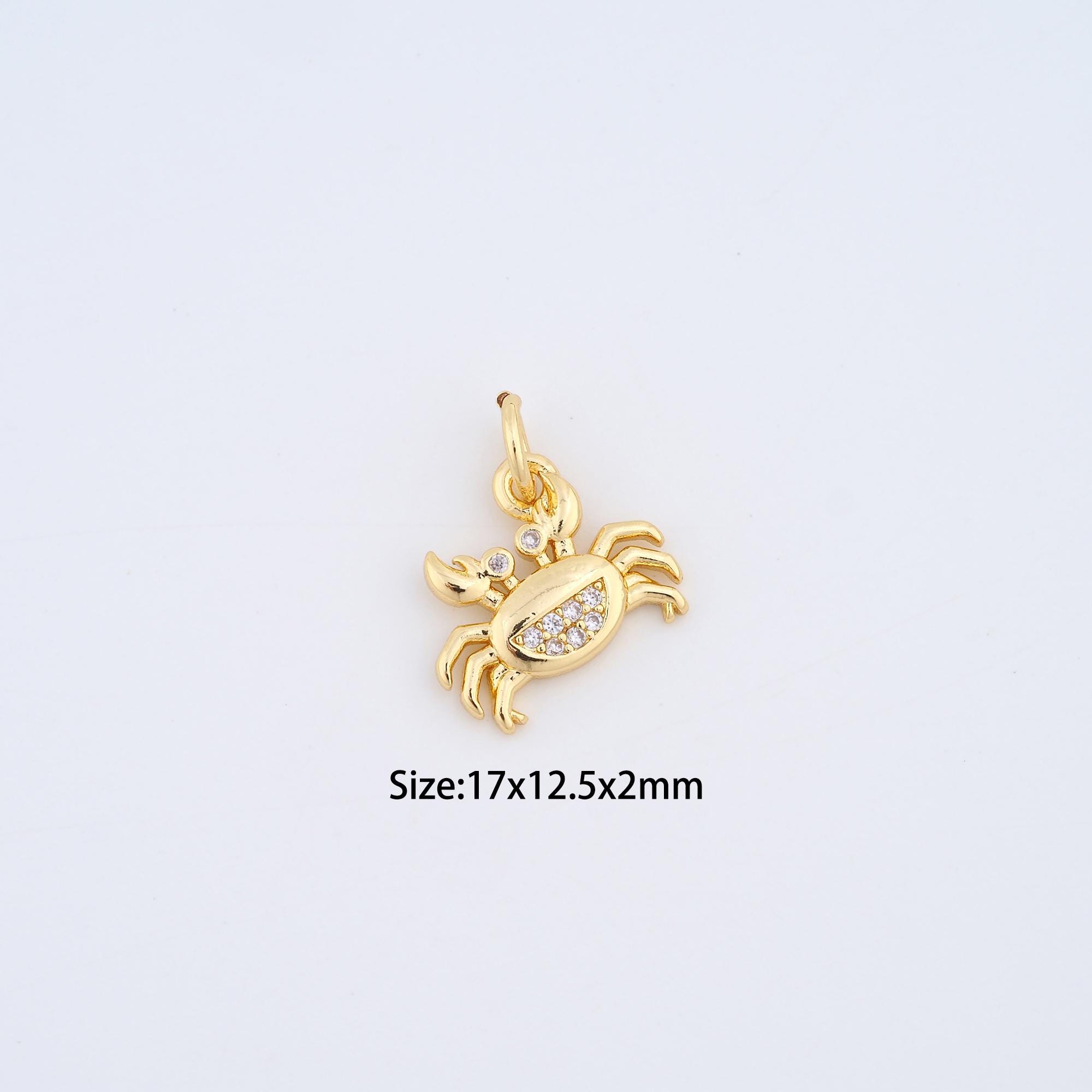 18K Gold Filled Crab Charms,micro Pavé Marine Life Pendant for
