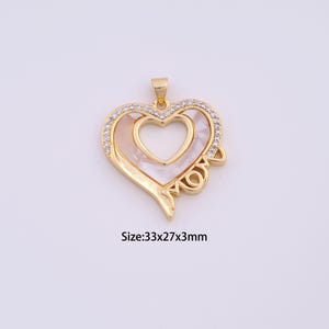 Pingente de fritilária MOM com preenchimento de ouro 18K, pingente de letra de coração micropave para pulseira, colar, faça você mesmo, suprimentos para fabricação de joias