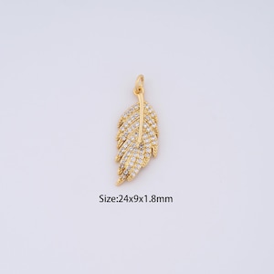18K Gold Filled Feather Charms,Micro Pave Feather Pendant for Bracelet Necklace DIY Jewelry Making Supply