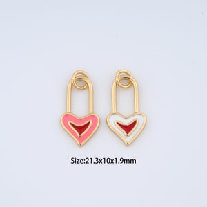 18K Gold Filled Heart Charms,Enamel Love Lock Pendant for Bracelet Necklace DIY Jewelry Making Supply