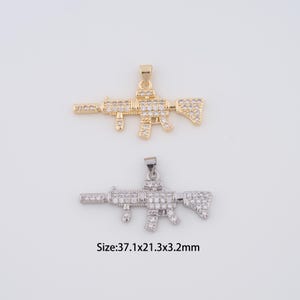 18K Gold Filled Weapons Charms,Micro Pave M416 Rifle Pendant for Bracelet Necklace DIY Jewelry Making Supply