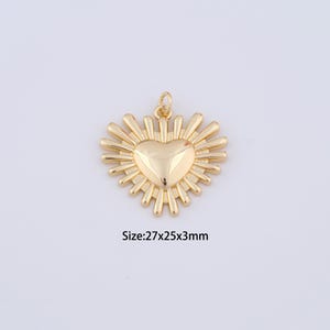 18K Gold Filled Heart Love Charms,Dainty Sunburst Pendant for Bracelet Necklace DIY Jewelry Making Supply