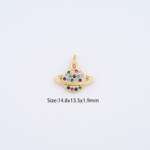 18K Gold Filled Saturn Charms,Micro pavé Universe Planet Pendant for Bracelet Necklace DIY Jewelry Making Supply