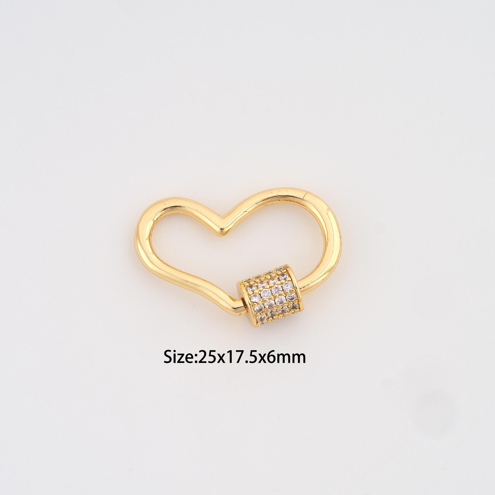 18K Gold Filled Heart Carabiner Clasp,micro Pave Screw Clasp for