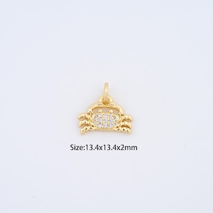 18K Gold Filled Crab Charms,Micro pavé Marine Life Pendant for Bracelet Necklace DIY Jewelry Making Supply