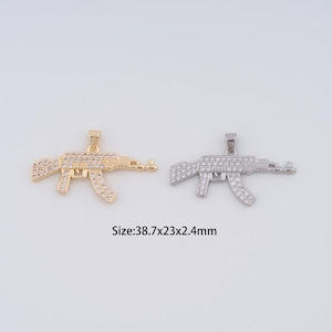 18K Gold Filled Weapons Charms,Micro Pave AK47 Rifle Pendant for Bracelet Necklace DIY Jewelry Making Supply