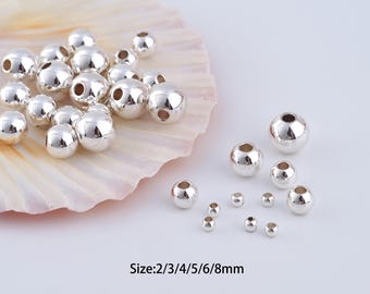 50 pcs 925 Sterling Silver Round Spacer Beads,Sterling Silver Ball Beads for Bracelet Necklace DIY Jewelry Making Supply