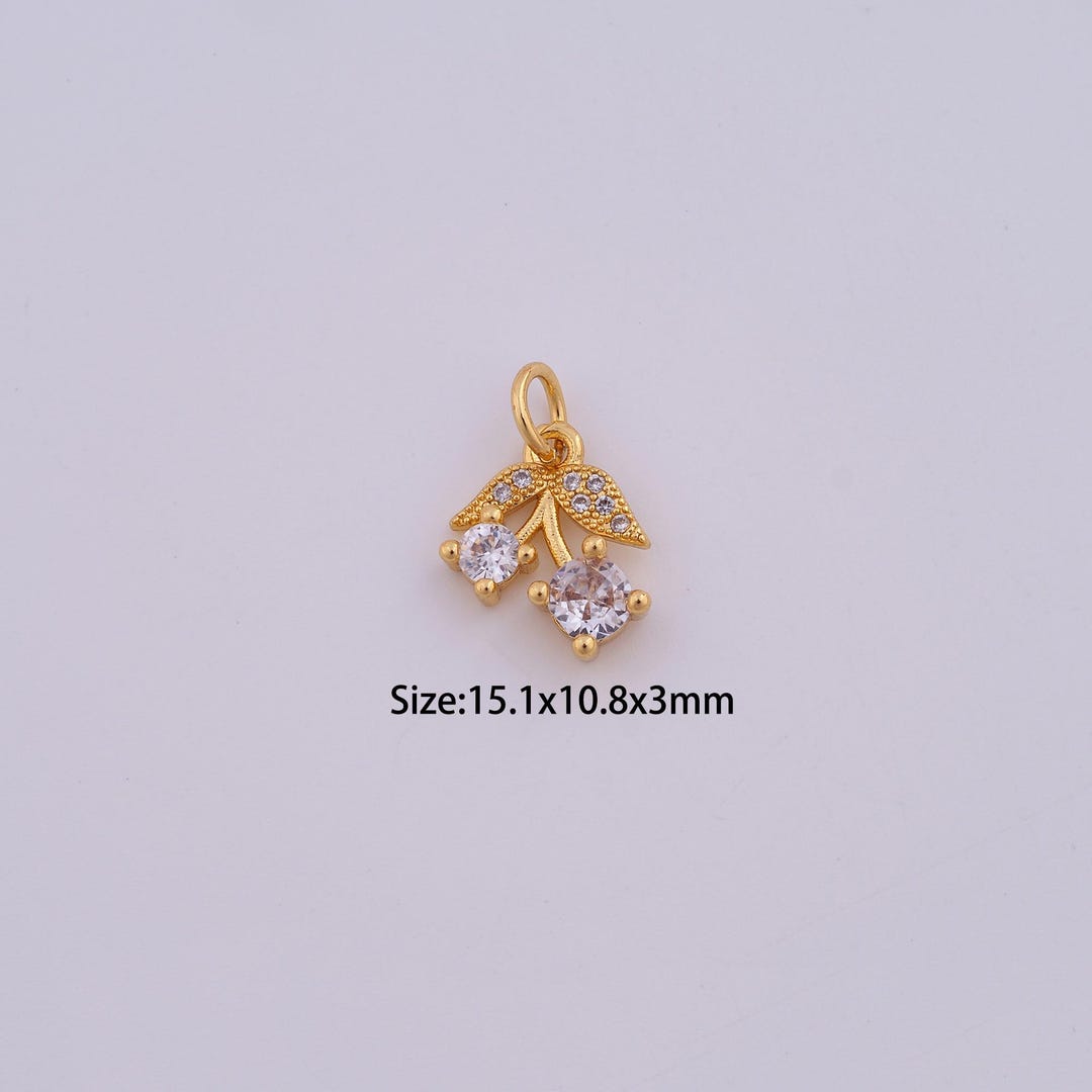 18K Gold Filled Cherry Charms,micro Pave Fruit Pendant for