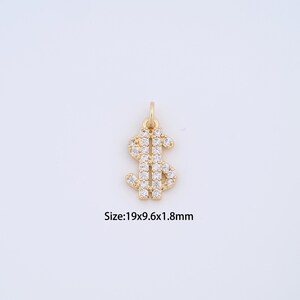 18K Gold Filled Dollar Sign Charms,Micro Pave Symbol Pendant for Bracelet Necklace DIY Jewelry Making Supply