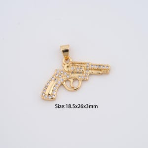 18K Gold Filled Weapons Charms,Micro Pave Revolver Pendant for Bracelet Necklace DIY Jewelry Making Supply