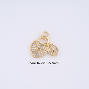 18K Gold Filled Heart Charms,Micro pavé Love Lock Pendant for Bracelet Necklace DIY Jewelry Making Supply