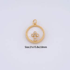 18K Gold Filled Fritillary Cross Charms,Micro Pave Round Pendant for Bracelet Necklace DIY Jewelry Making Supply
