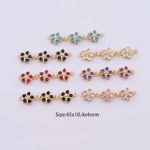 18K Gold Filled Flower Connectors,Micro Pave Flower Connectors for Bracelet Necklace DIY Jewelry Making Supply