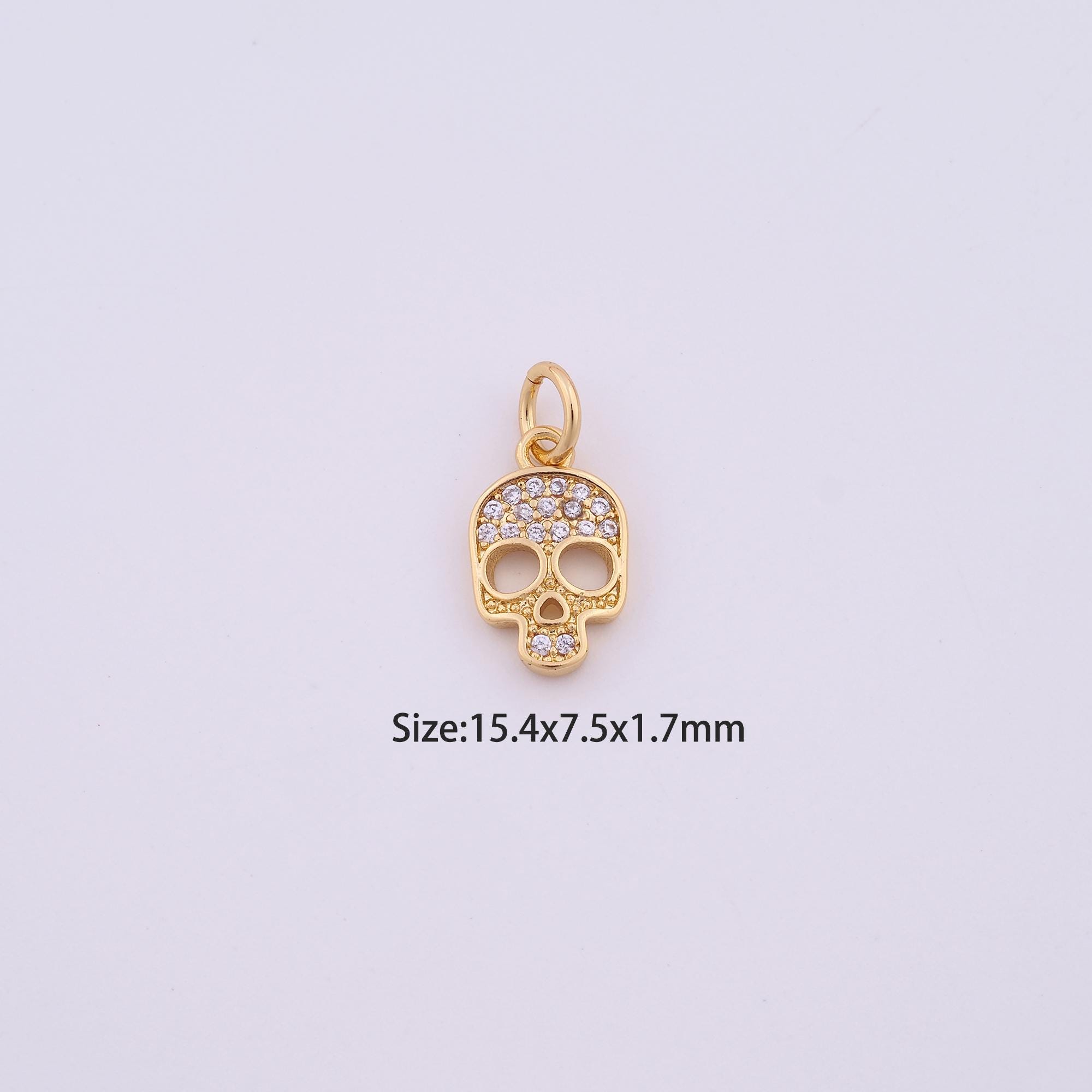 18K Gold Filled Skull Charms,micro Pave Skull Pendant for Bracelet 