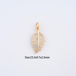 18K Gold Filled Feather Charms,Micro pavé Feather Pendant for Bracelet Necklace DIY Jewelry Making Supply