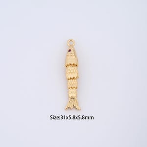 18K Gold Filled Movable 3D Articulated Fish Charms,Micro Pave Fish Pendant for Bracelet Necklace DIY Jewelry Making Supply