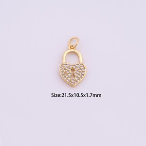 18K Gold Filled Heart Charms,Micro Pave Love Lock Pendant for Bracelet Necklace DIY Jewelry Making Supply